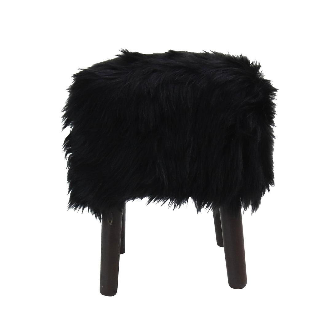 Black Fur Ottoman Stool Small