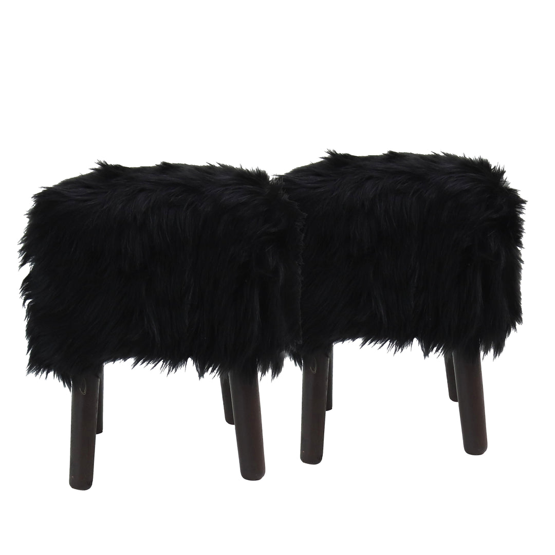 Black Fur Ottoman Stool Small