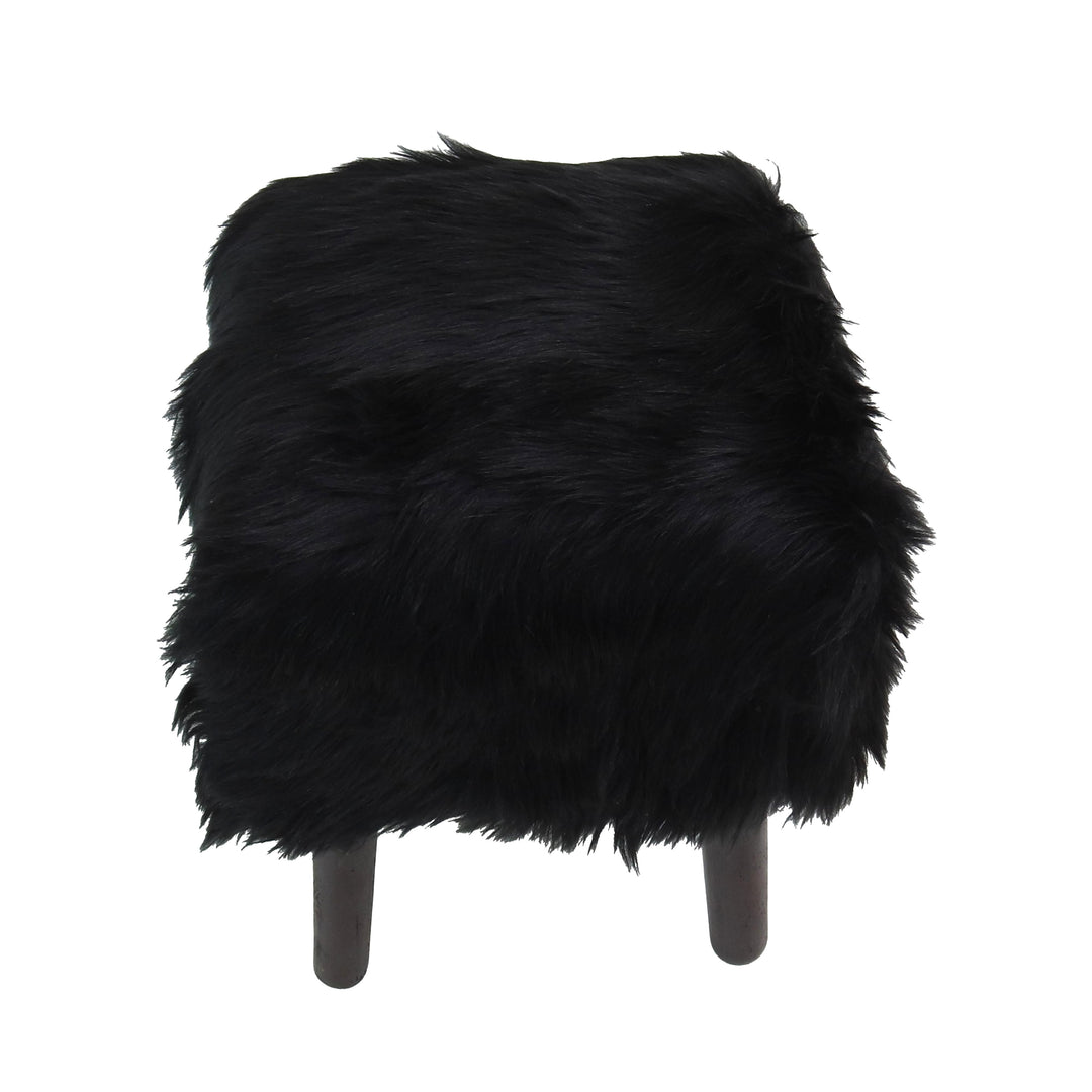 Black Fur Ottoman Stool Small