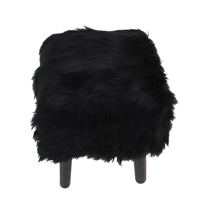 Black Fur Ottoman Stool Small