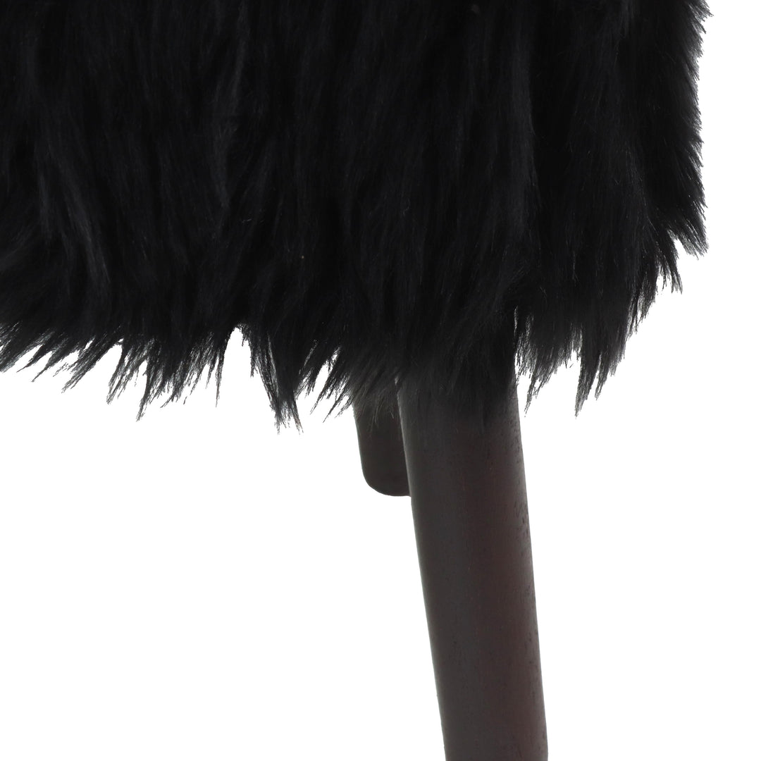 Black Fur Ottoman Stool Small