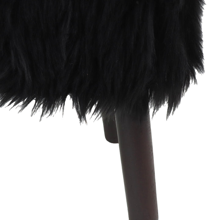 Black Fur Ottoman Stool Small