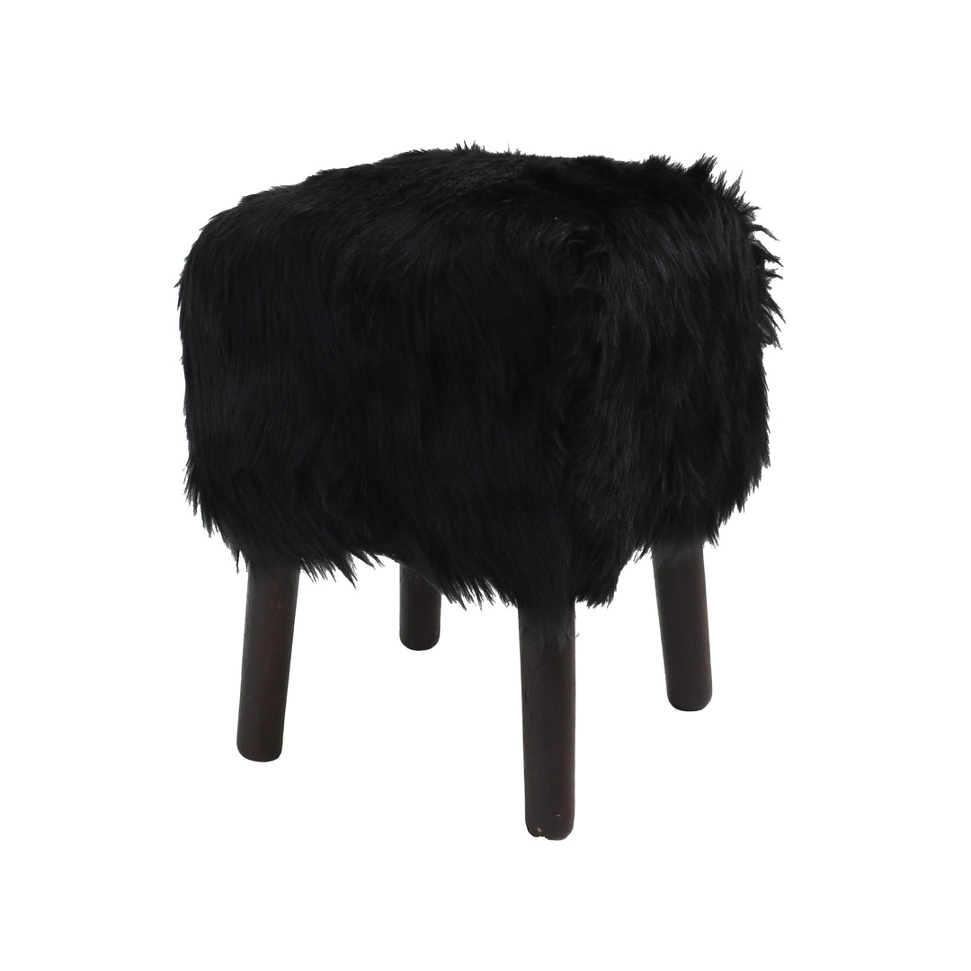 Black Fur Ottoman Stool Small
