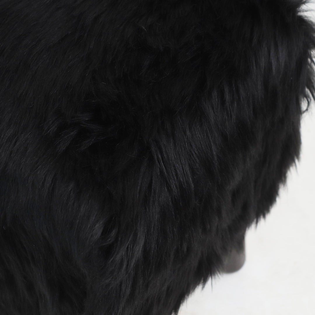 Black Fur Ottoman Stool Small