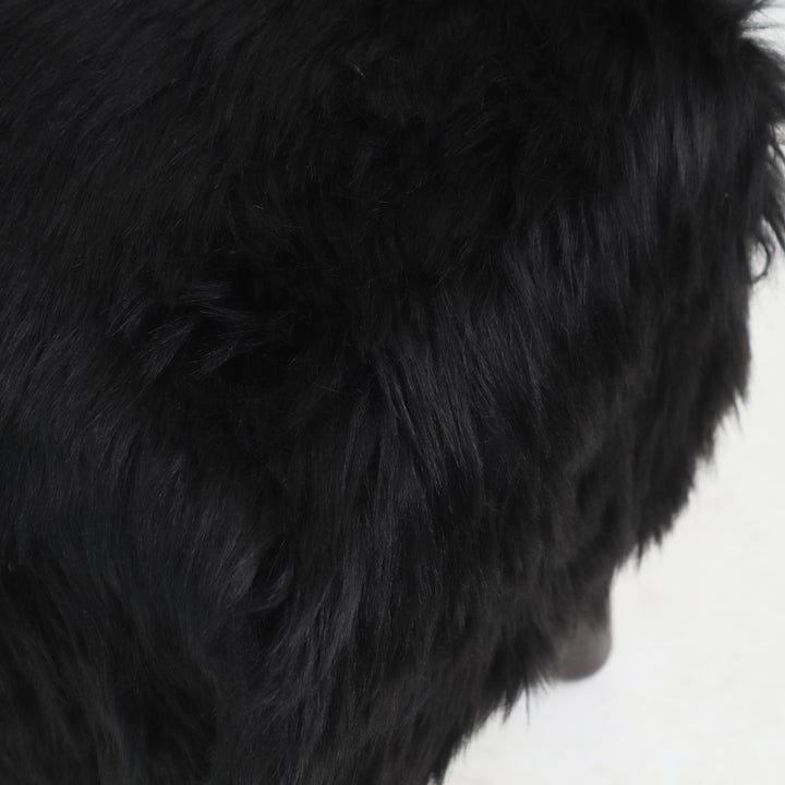 Black Fur Ottoman Stool Small