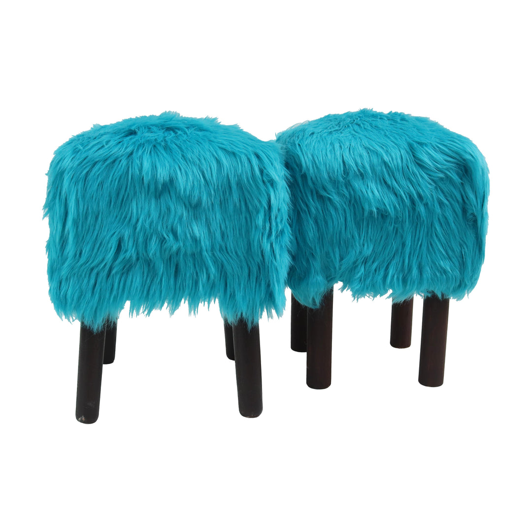 Ferozi Fur Ottoman Stool Small