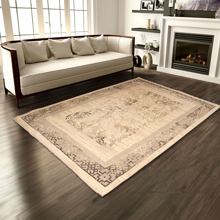 Beige Abstract Turkish Rug 7x10 ft