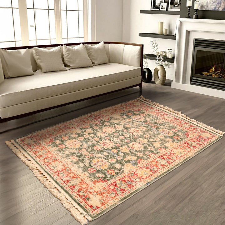 Green Traditional Turkish Rug 4x6 Ft