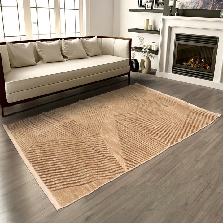 Brown Strip Turkish Rug 4x6 Ft