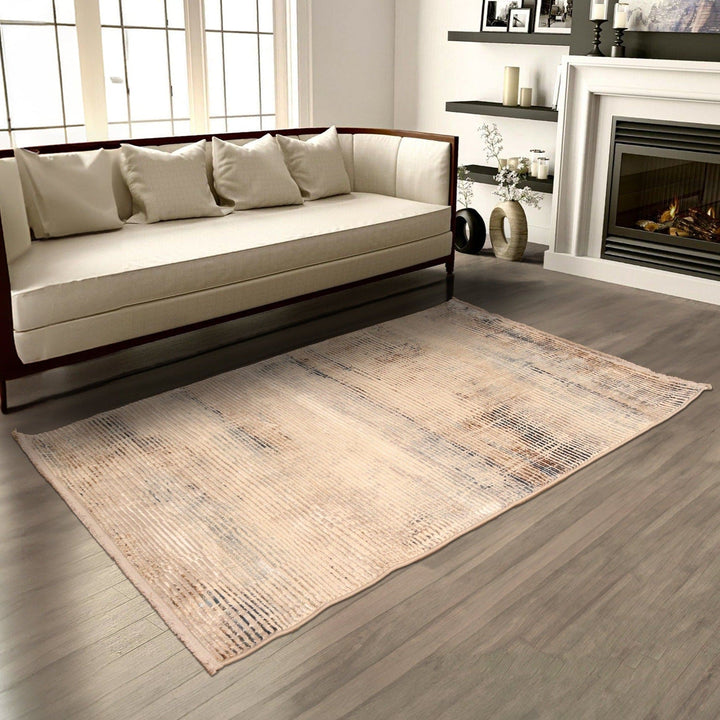 Beige Strip Turkish Rug 4x6 Ft