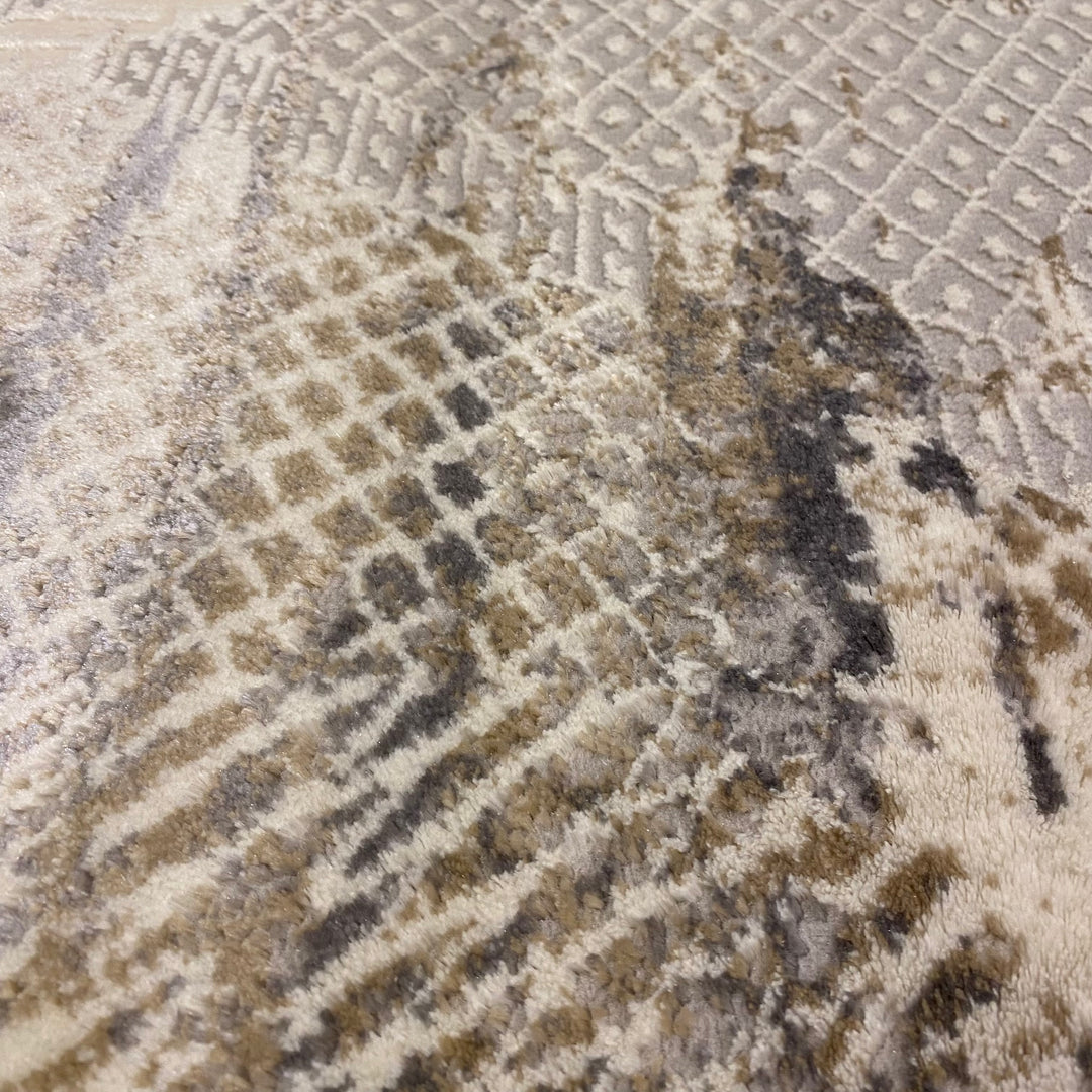 Off White Geometric Turkish Rug 4x6 Ft