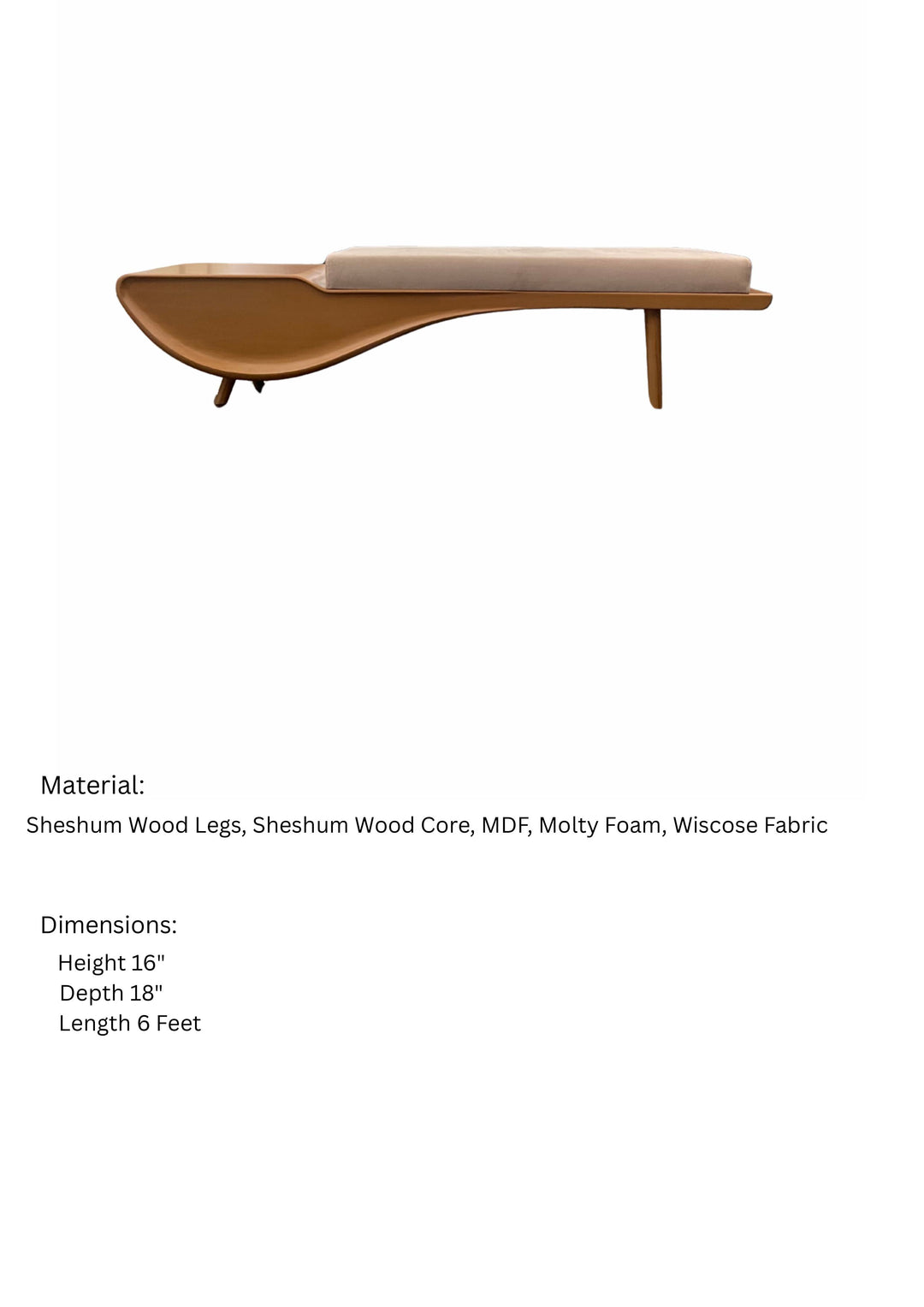 Beige Viscose Fabric Bench with Sheshum Wood Frame - 6 Feet