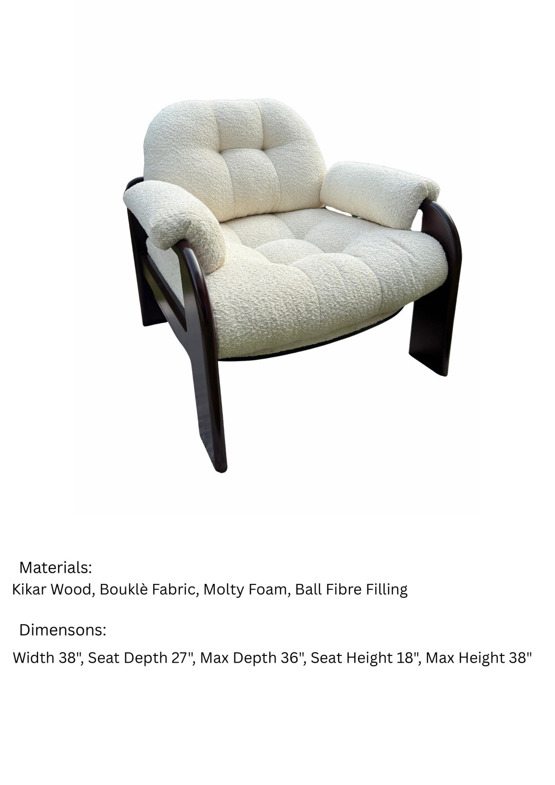 Cream Bouclé Accent Chair with Kikar Wood Frame
