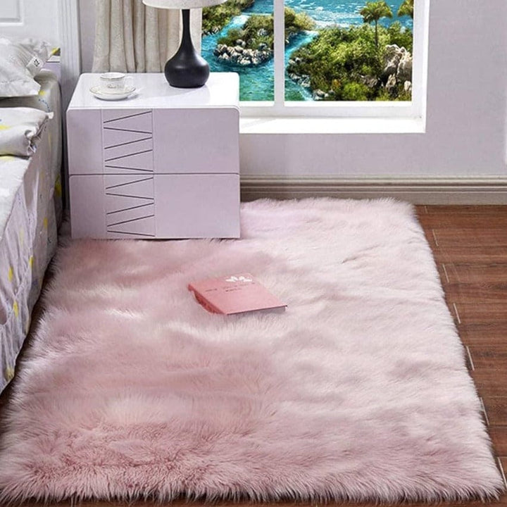 Baby Pink Fur Area Rug 4x6 ft
