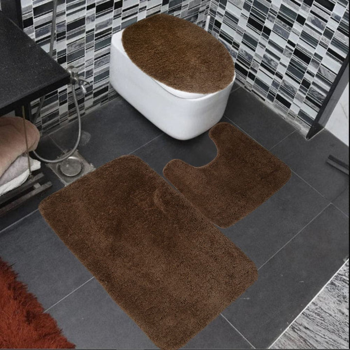 Microfiber Thick Pile Anti Slip Bath Mat Set 3pc