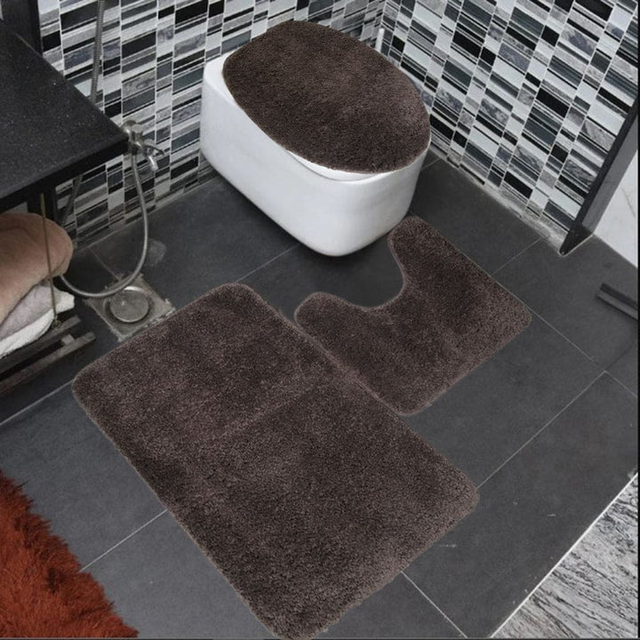 Microfiber Thick Pile Anti Slip Bath Mat Set 3pc