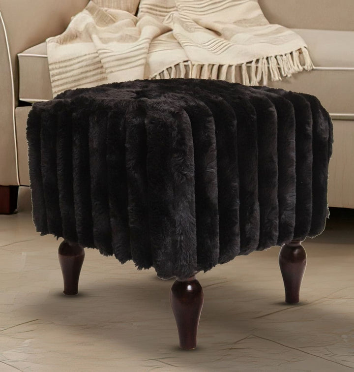 Black Fur Ottoman Stool