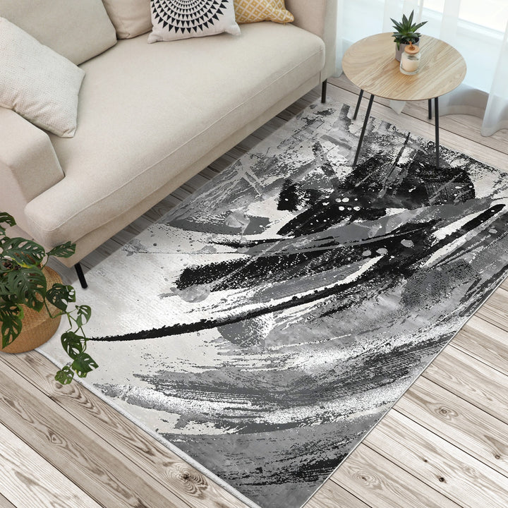 Black & Grey Splash Turkish Rug 7X10 Ft