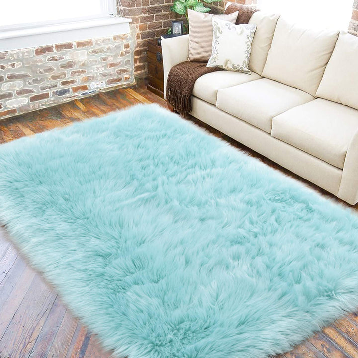 Aqua Fur Area Rug 4x6 ft