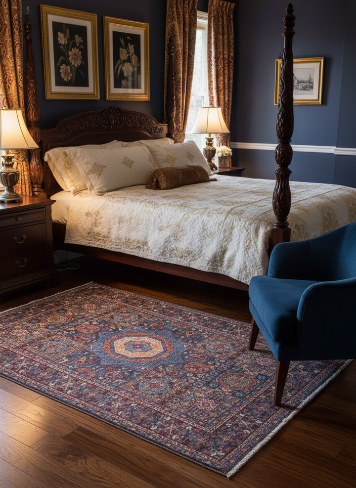 Rust Blue Handmade Mamluk Rug 5.9x3.11 FT