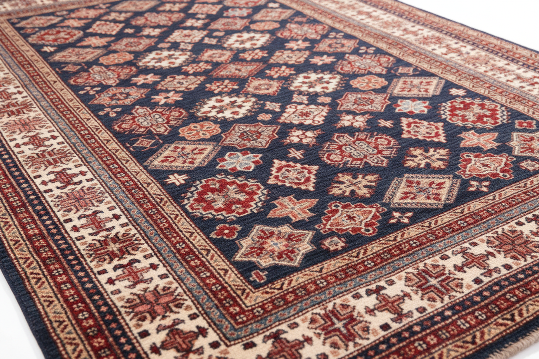 Beige Blue Super Kazak Rug 2607 Close-up 1