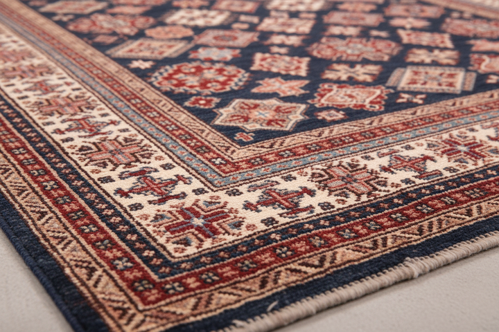 Beige Blue Super Kazak Rug 2607 Close-up 2