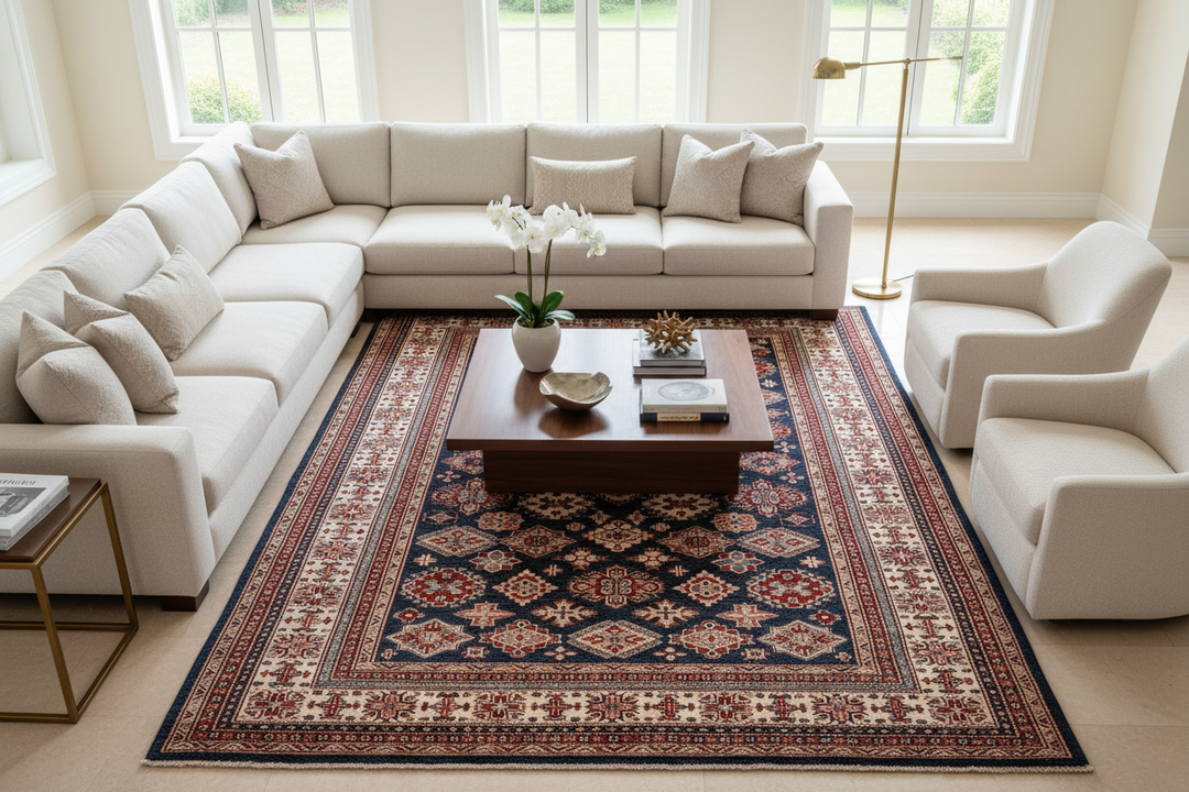 Beige Blue Super Kazak Rug 2607 Lifestyle