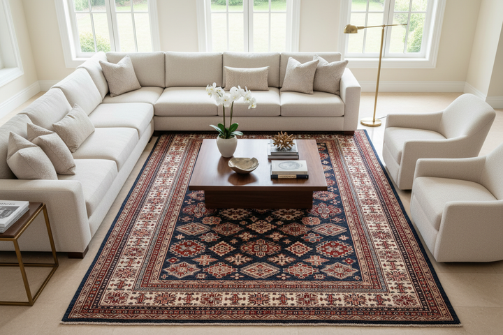 Beige Blue Super Kazak Rug 2607 Lifestyle