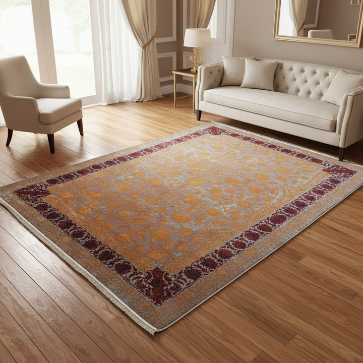 Beige & Burgundy Persian Rug 7x10 FT