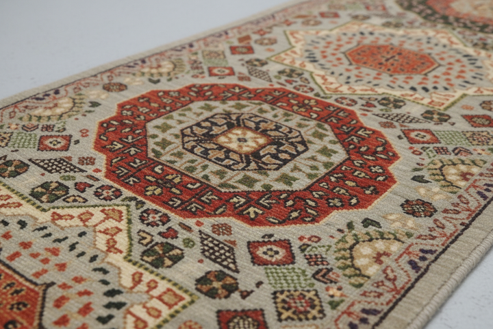 Beige Gold Handmade Mamluk Runner 7519 Close-up 1