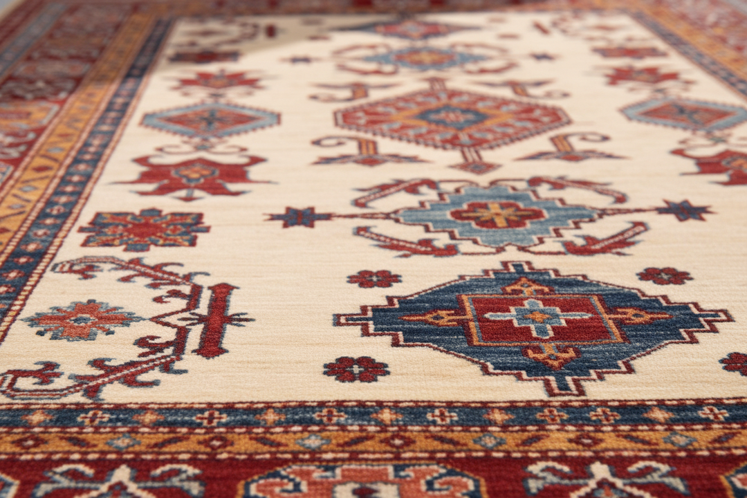 Beige Super Kazak Rug 2309 Close-up 1