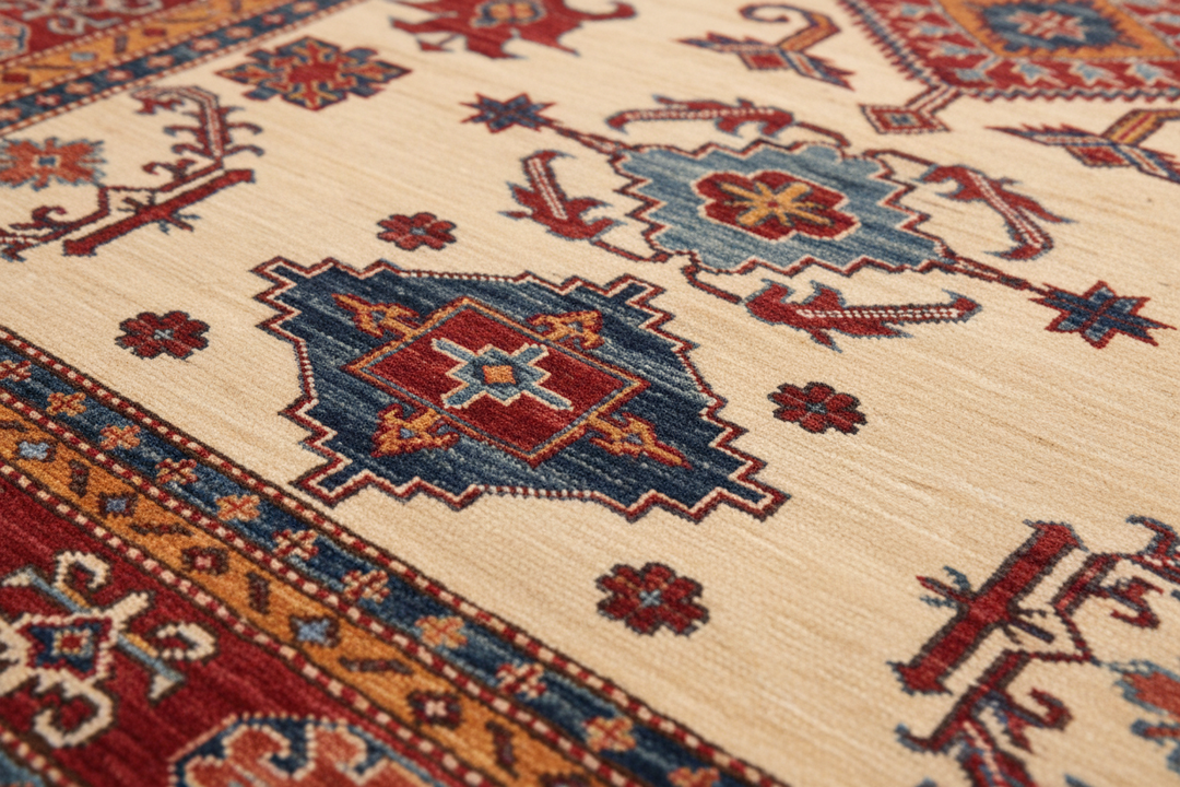 Beige Super Kazak Rug 2309 Close-up 2
