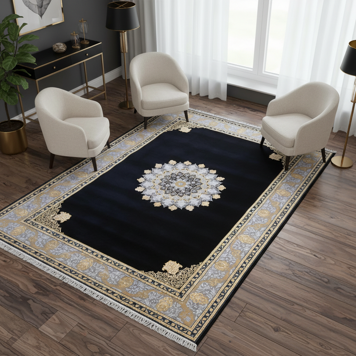 Black & Gold Persian Rug 7x10 FT