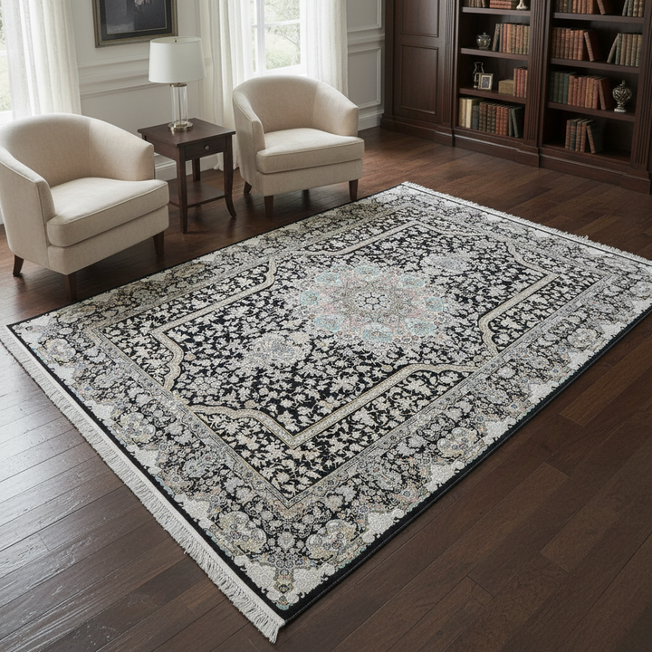 Black & Silver Vintage Persian Rug 7x10 FT