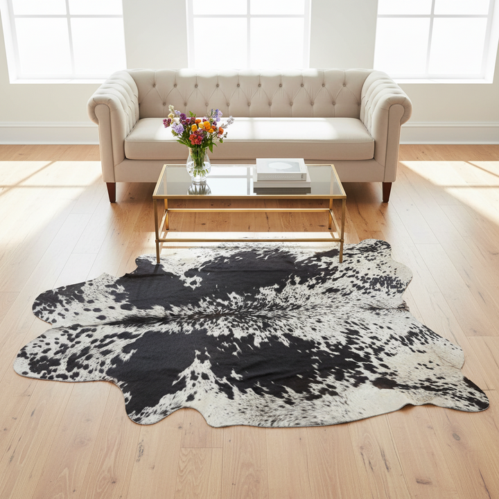 Black & white Speckled Cow hide Rug 4X4.5 FT