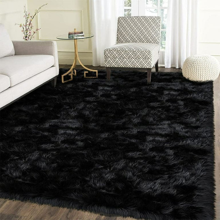 Black Fur Area Rug 4x6 ft