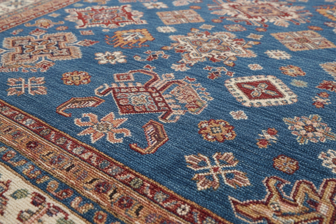 Blue Super Kazak Rug 1693 Close-up 2