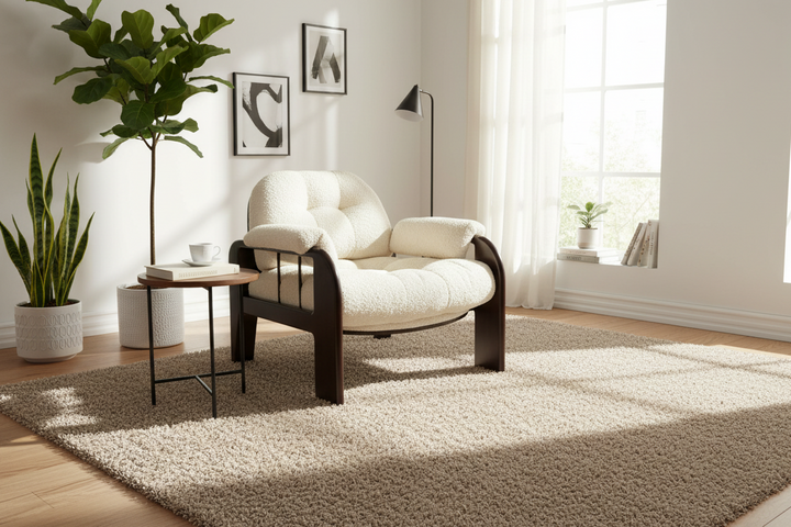 Cream Bouclé Accent Chair with Kikar Wood Frame