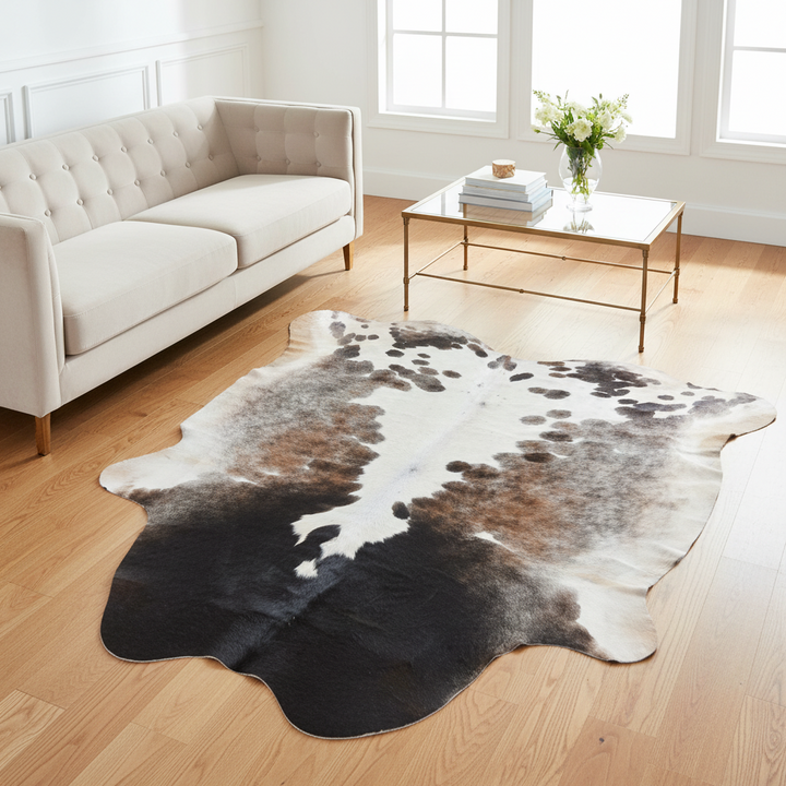 Brazilian Tri-Colour Cow Hide 5.5X5.5 FT