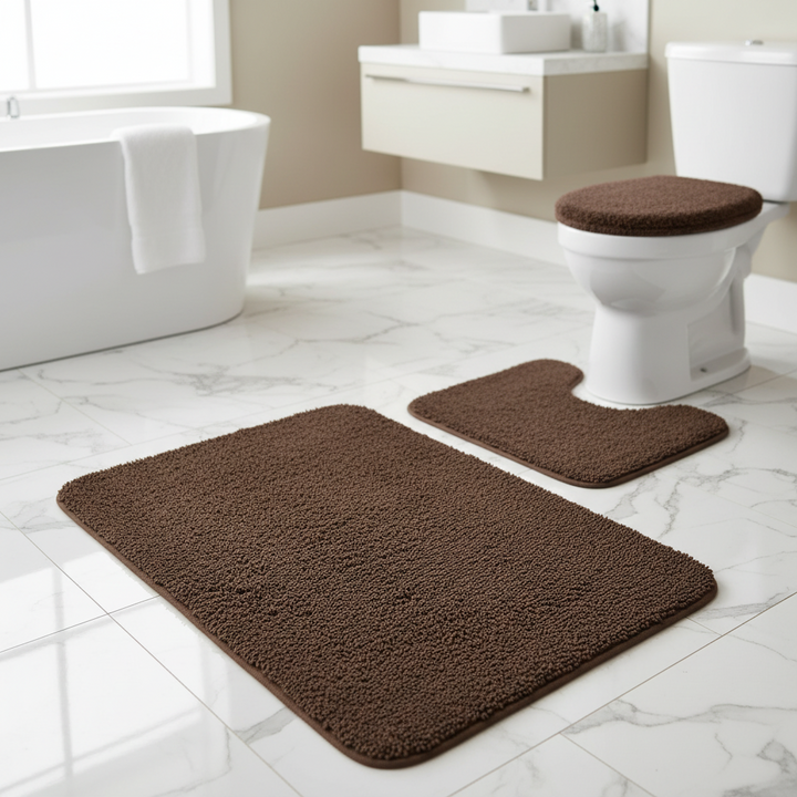 Microfiber Thick Pile Anti Slip Bath Mat Set 3pc