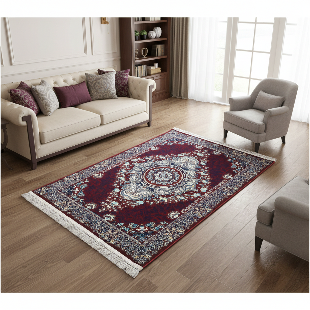 Burgundy & Grey Persian Rug 4x6 FT