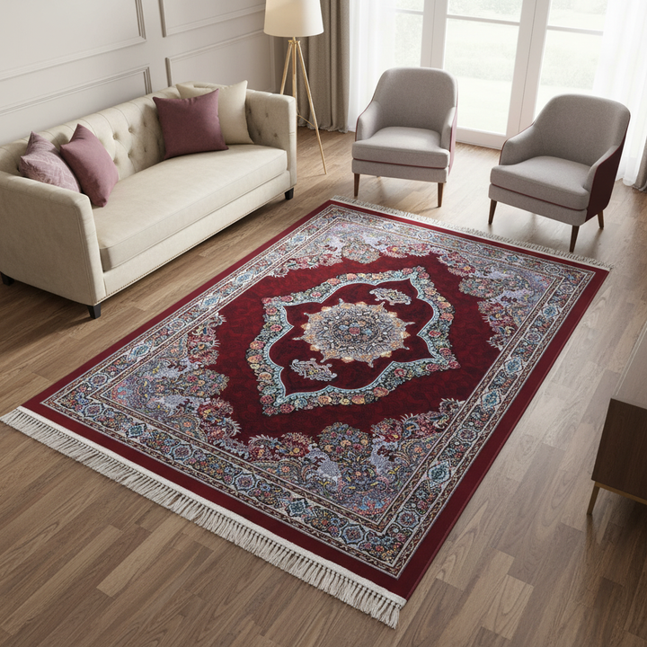 Burgundy & Grey Persian Rug 4x6 FT