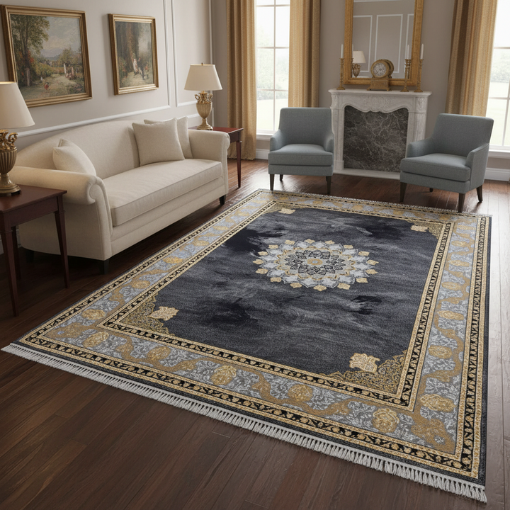 Charcoal & Gold Persian Rug 7x10 FT