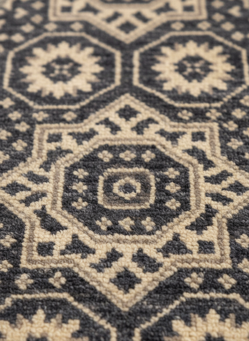 Ivory Grey Handmade Mamluk Rug 7.10x5.9 FT