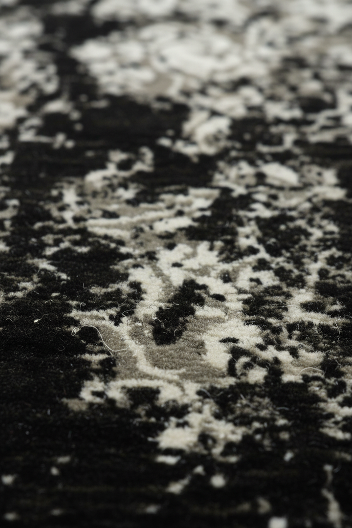 Abstract Charcoal Black Handmade Rug 9.1x6.3 ft