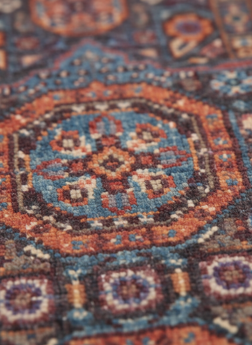 Rust Blue Handmade Mamluk Rug 5.9x3.11 FT