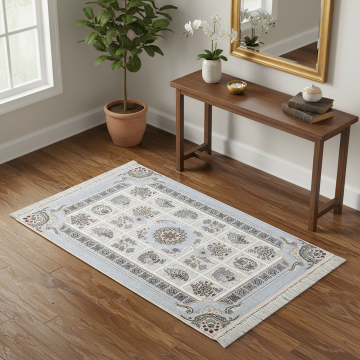 Cream & Blue Persian Accent Rug 3x5 FT