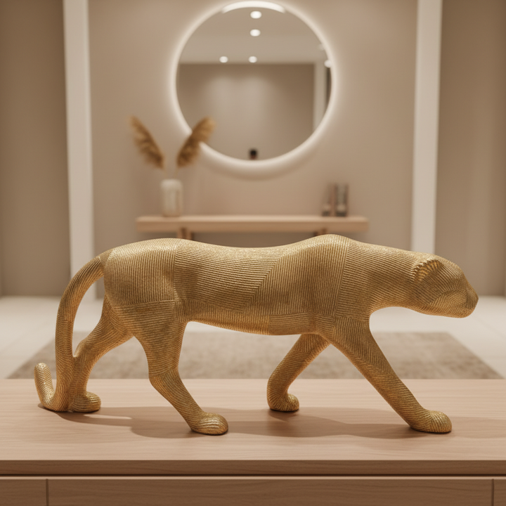Metallic Gold Panther Sculpture