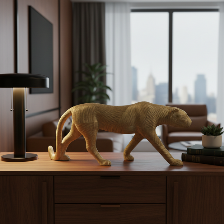 Metallic Gold Panther Sculpture