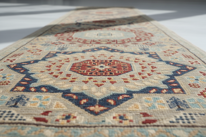 Golden Beige Handmade Mamluk Runner 1386 Close-up 2